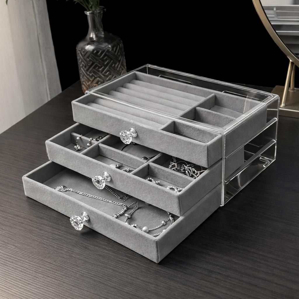 ORGANIZADOR DE JOYAS ELEGANTE 2 PISOS ACRILICO CAJA JOYERO - 5