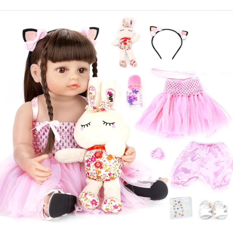 MUÑECA REBORN REALISTA 55CM DE SILICONA  CON ACCESORIOS - 2