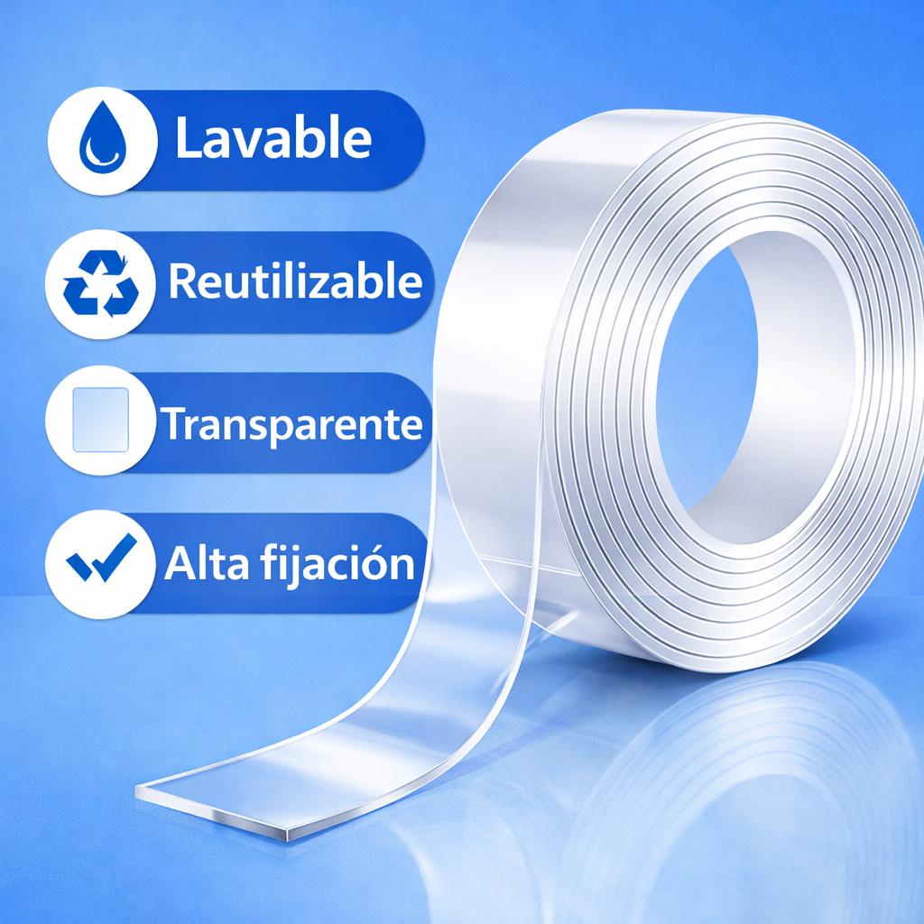 CINTA NANO ADHESIVA DOBLE CARA LAVABLE REUTILIZABLE 5M - 2