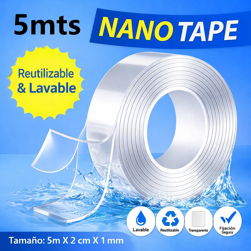 CINTA NANO ADHESIVA DOBLE CARA LAVABLE REUTILIZABLE 5M - 4