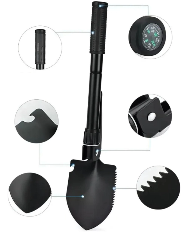 PALA PORTATIL JARDIN CAMPING PLEGABLE CON FUNDA Y BRUJULA - 5