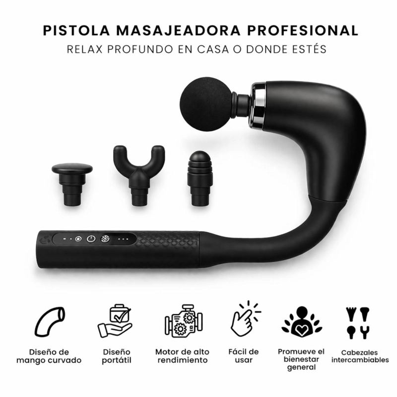 PISTOLA MASAJE MUSCULAR MANGO EXTENDIDO PROFESIONAL - 5