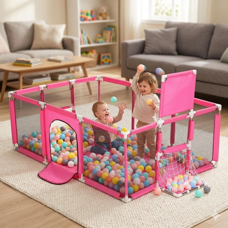 CORRAL PARQUE INFANTIL BEBE  PLEGABLE CON CANASTA MALLA 180CM - 2