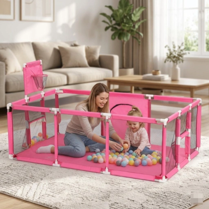 CORRAL PARQUE INFANTIL BEBE  PLEGABLE CON CANASTA MALLA 180CM - 4