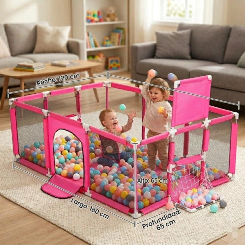 CORRAL PARQUE INFANTIL BEBE  PLEGABLE CON CANASTA MALLA 180CM - 5