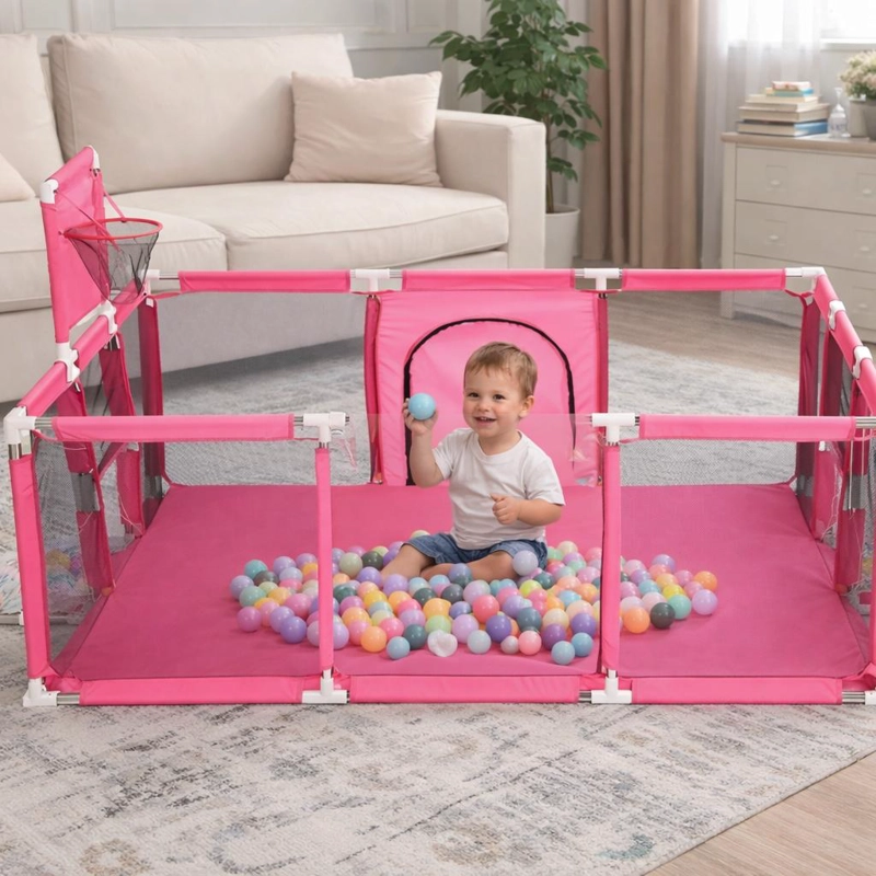 CORRAL PARQUE INFANTIL BEBE  PLEGABLE CON CANASTA MALLA 180CM - 6