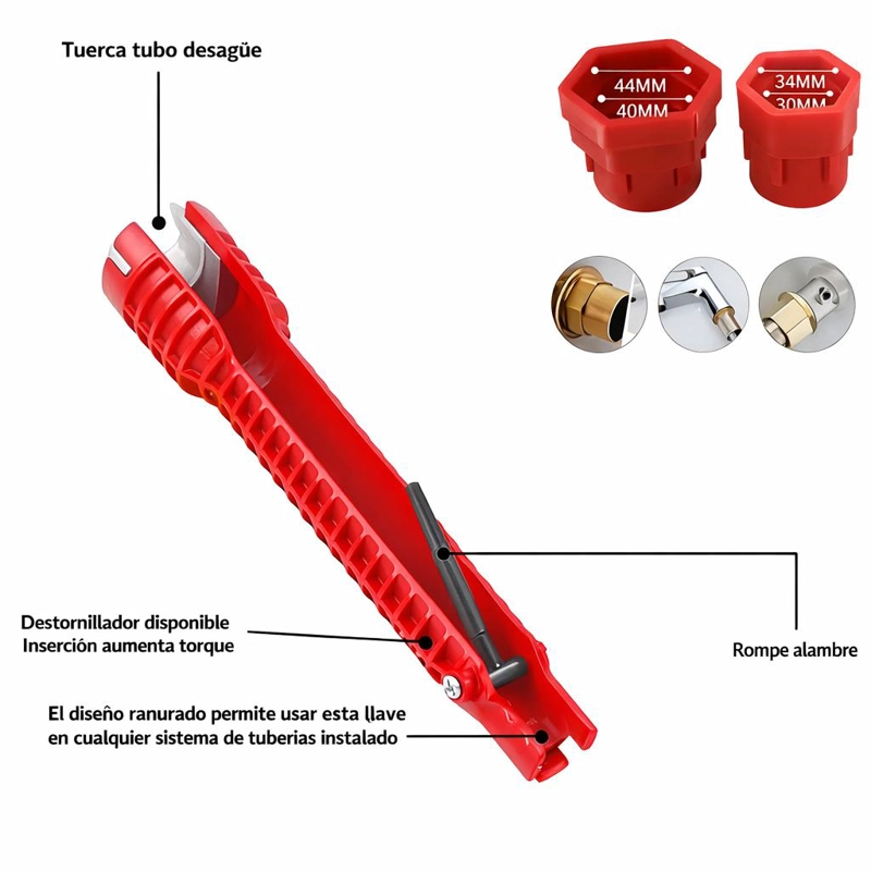LLAVE AJUSTE TUERCAS TUBO UNIVERSAL MULTIFUNCION BAÑO COCINA - 3