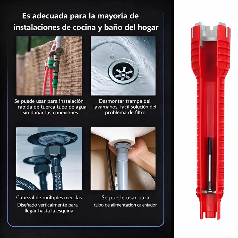 LLAVE AJUSTE TUERCAS TUBO UNIVERSAL MULTIFUNCION BAÑO COCINA - 6