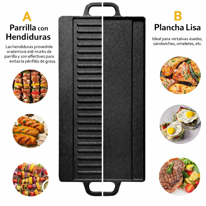 PLANCHA PARRILLA GRILL REVERSIBLE HIERRO FUNDIDO COCINA 50CM - 2