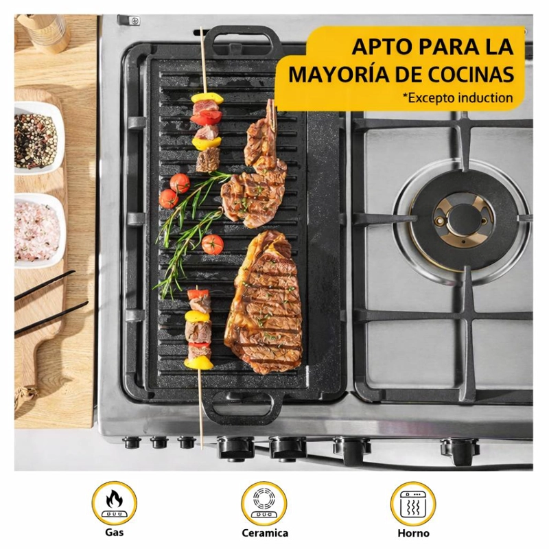 PLANCHA PARRILLA GRILL REVERSIBLE HIERRO FUNDIDO COCINA 50CM - 6