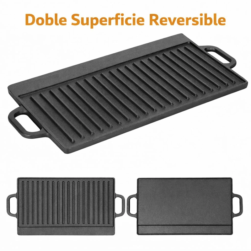PLANCHA PARRILLA GRILL REVERSIBLE HIERRO FUNDIDO COCINA 50CM - 8
