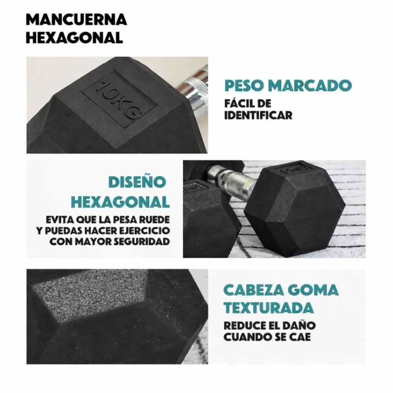 MANCUERNA HEXAGONAL 10KG ACERO CAUCHO ANTIDESLIZANTE - 4