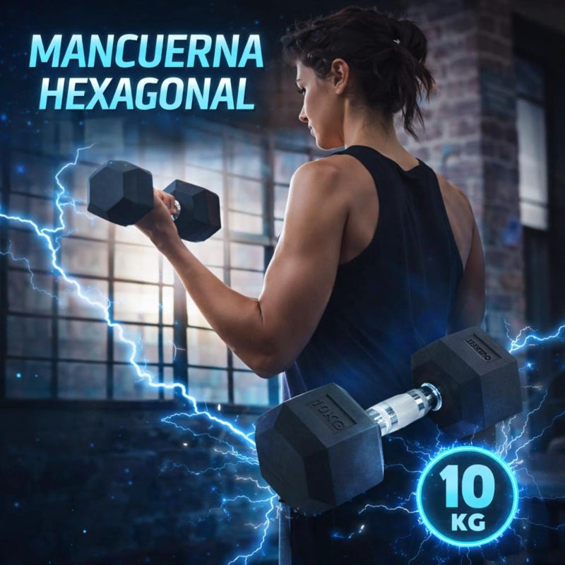 MANCUERNA HEXAGONAL 10KG ACERO CAUCHO ANTIDESLIZANTE - 9