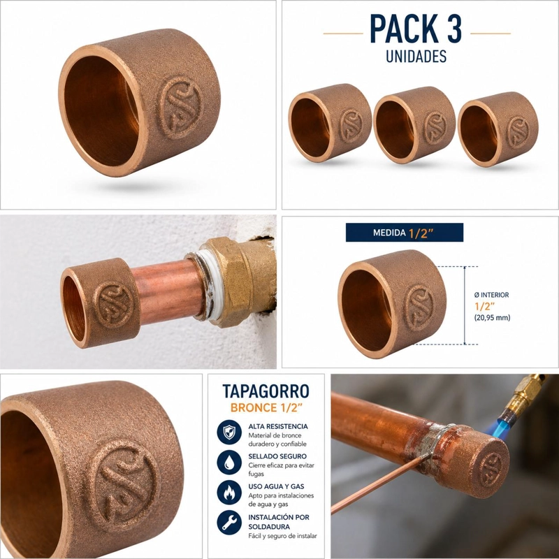 TAPAGORRO BRONCE 1/2' PACK 3 UNIDADES ALTA CALIDAD - 3