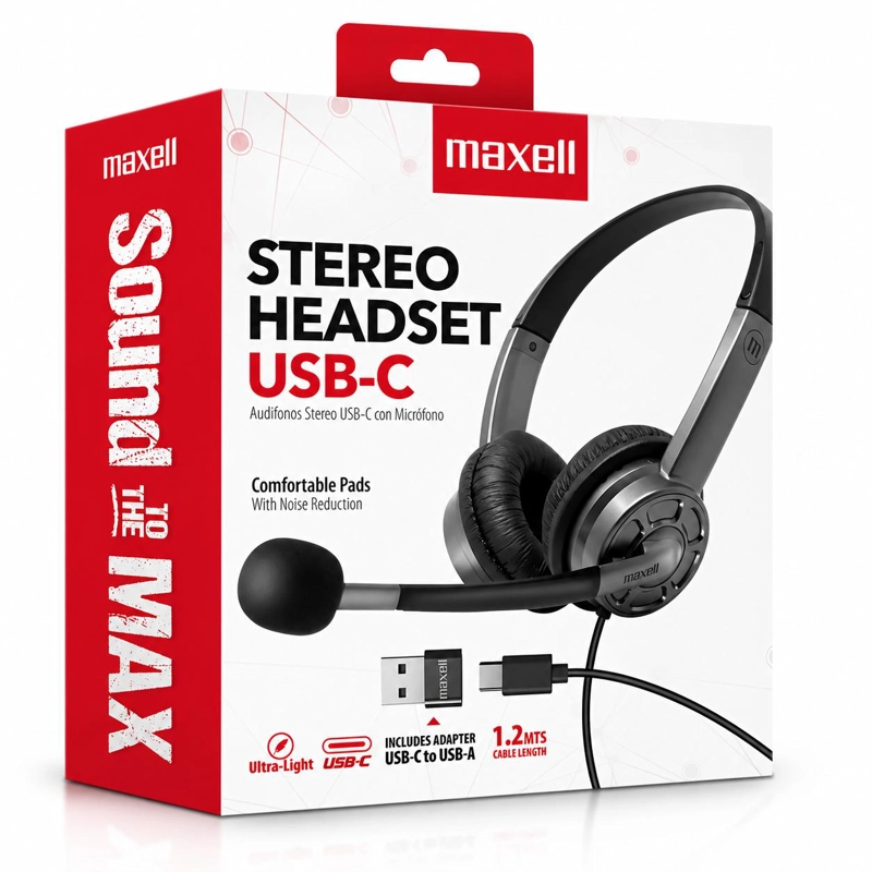 AUDIFONOS MAXELL ESTE REO CON MICROFONO 1.8M CABLE - NEGRO - 4