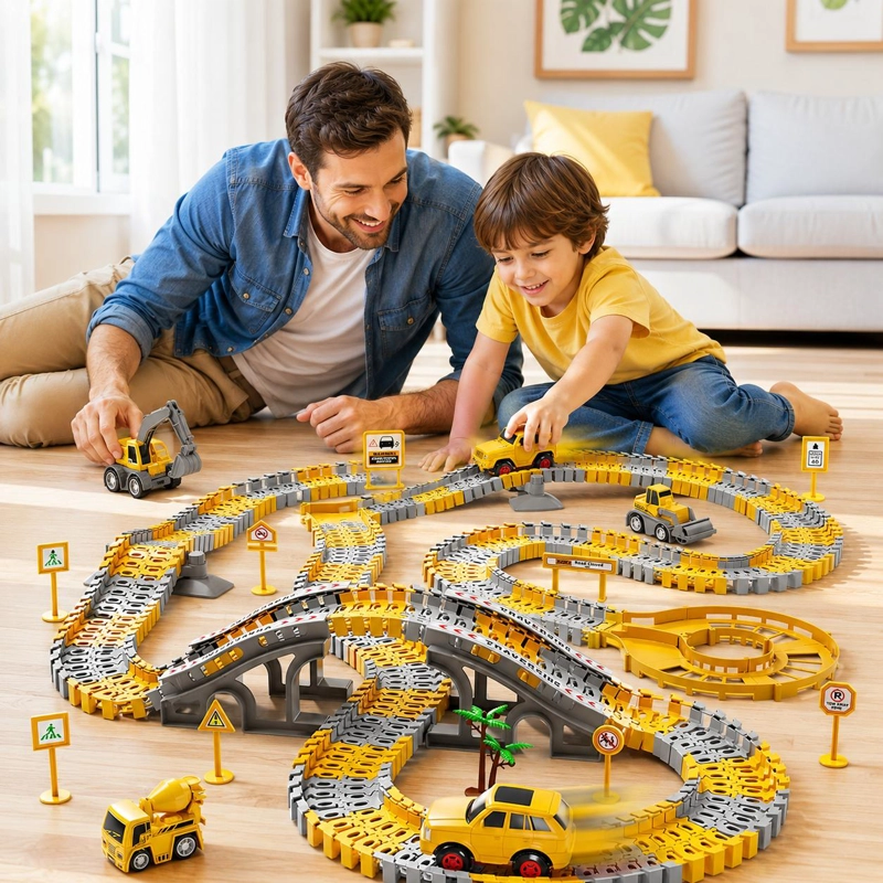 SET PISTA DE AUTOS INFANTIL BLOQUES ARMABLES - 9