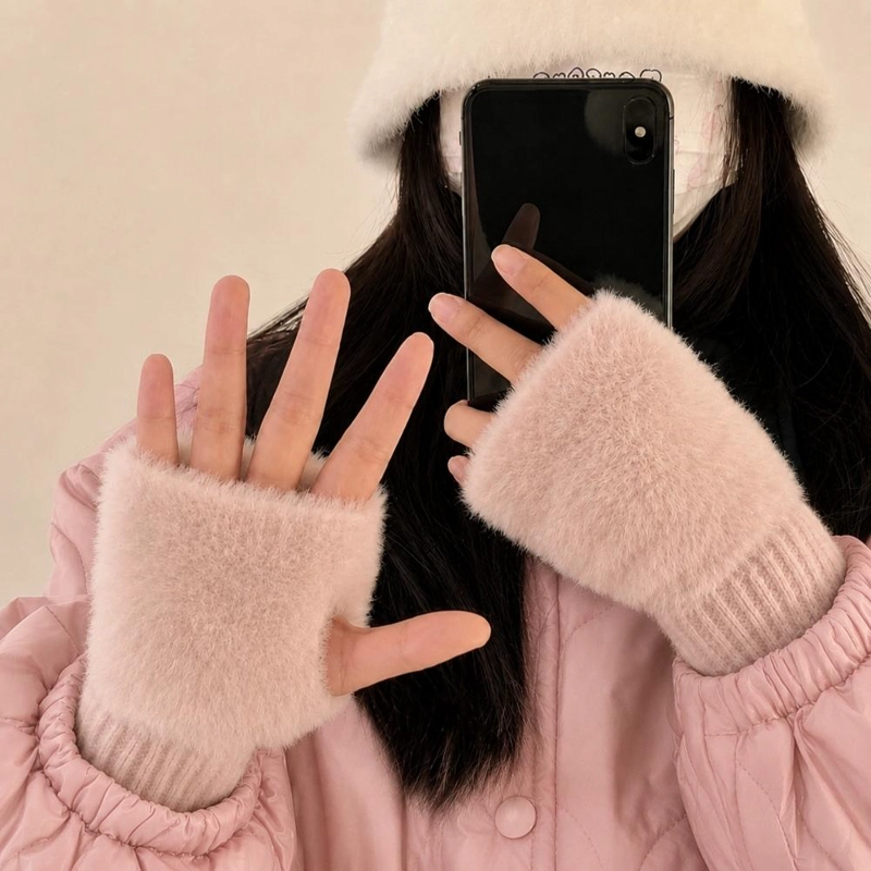 GUANTES SUAVES  DE INVIERNO SIN DEDOS MEDIO DEDO ESPONJOSO - NEGRO - 2