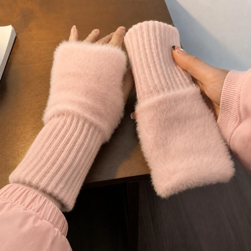 GUANTES SUAVES  DE INVIERNO SIN DEDOS MEDIO DEDO ESPONJOSO - NEGRO - 4
