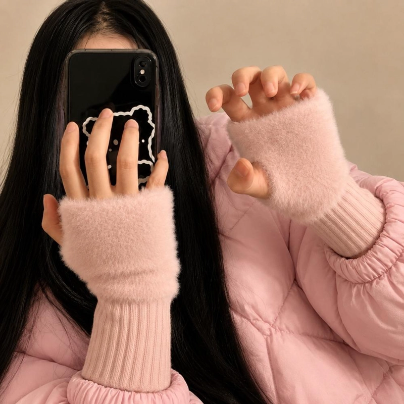 GUANTES SUAVES  DE INVIERNO SIN DEDOS MEDIO DEDO ESPONJOSO - NEGRO - 5