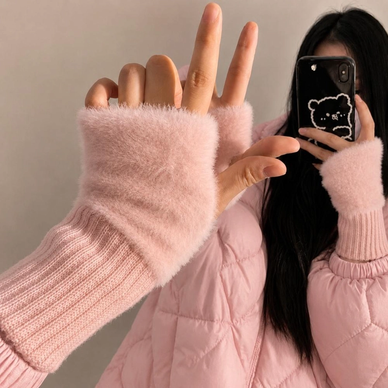 GUANTES SUAVES  DE INVIERNO SIN DEDOS MEDIO DEDO ESPONJOSO - NEGRO - 6