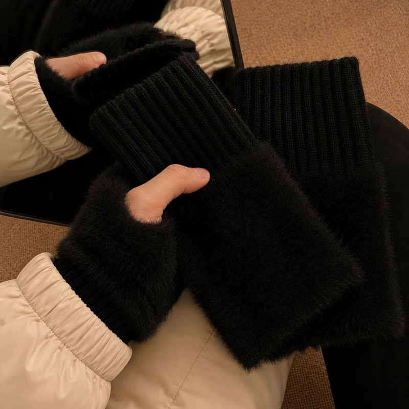 GUANTES SUAVES  DE INVIERNO SIN DEDOS MEDIO DEDO ESPONJOSO - NEGRO - 7
