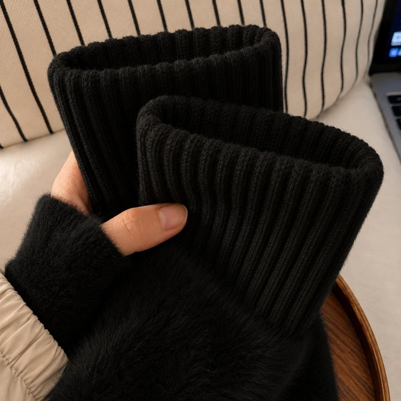 GUANTES SUAVES  DE INVIERNO SIN DEDOS MEDIO DEDO ESPONJOSO - NEGRO - 8