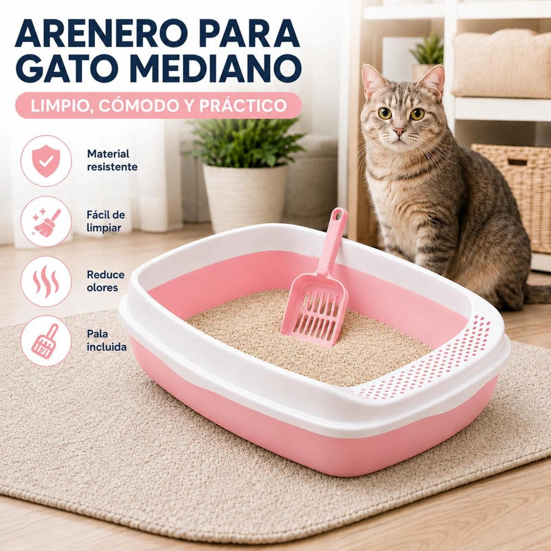 ARENERO PARA GATO MEDIANO + PALA INCLUIDA - ROSA - 7