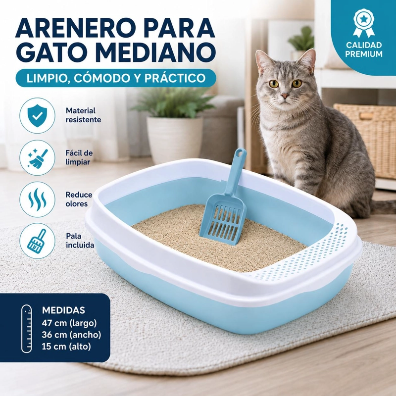 ARENERO PARA GATO MEDIANO + PALA INCLUIDA - AZUL - 9