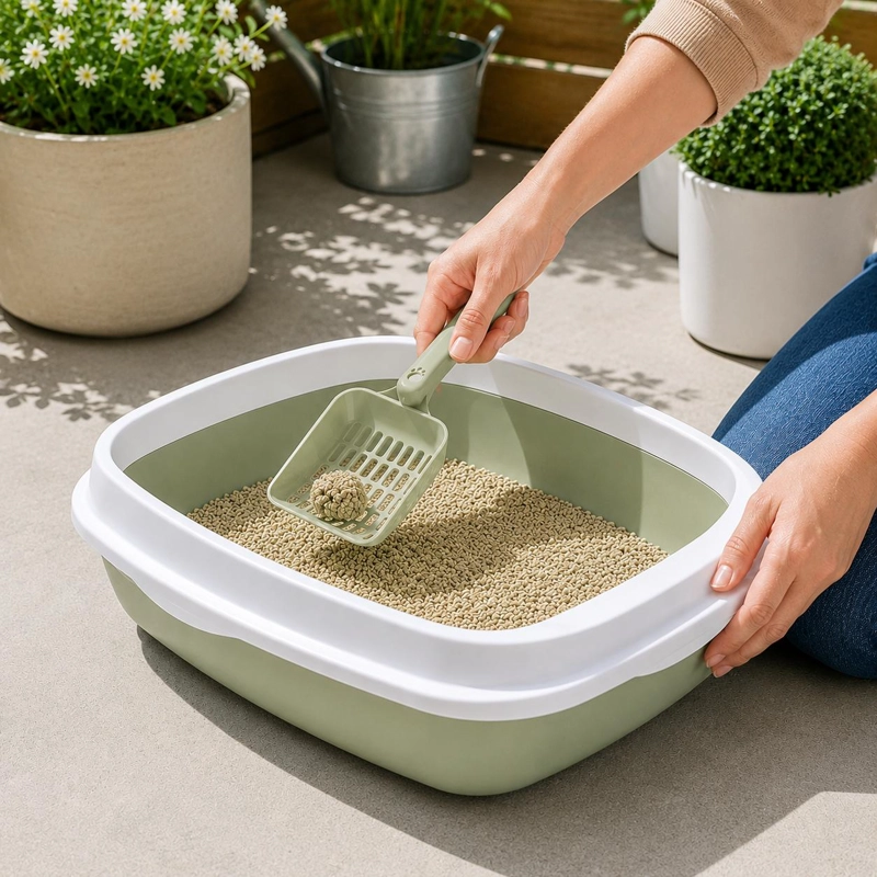 ARENERO PARA GATO MEDIANO + PALA INCLUIDA - VERDE - 2