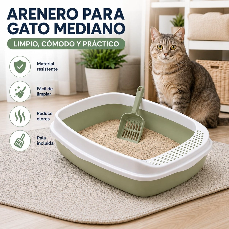 ARENERO PARA GATO MEDIANO + PALA INCLUIDA - VERDE - 5