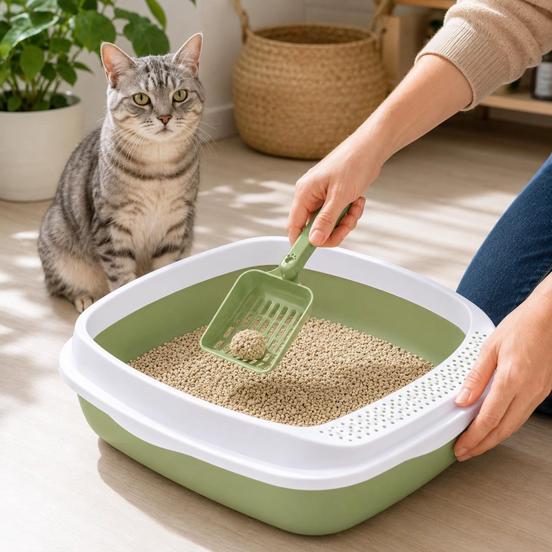 ARENERO PARA GATO MEDIANO + PALA INCLUIDA - VERDE - 6