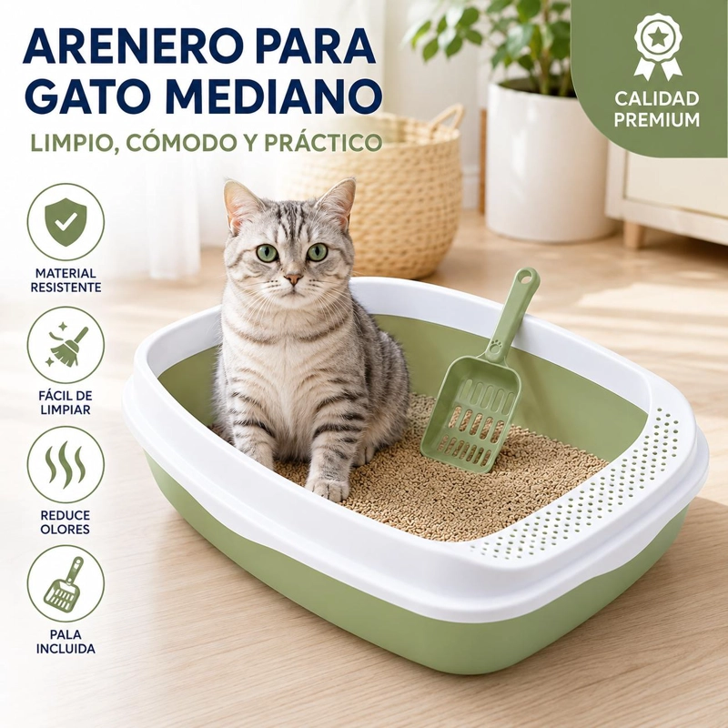 ARENERO PARA GATO MEDIANO + PALA INCLUIDA - VERDE - 9
