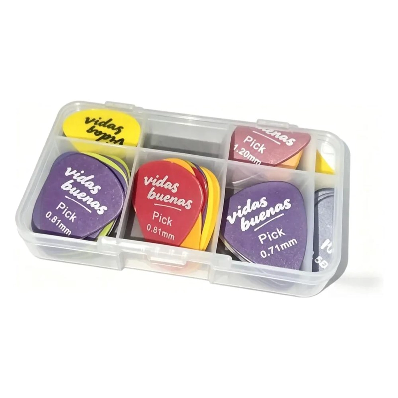 SET 50 UÑETAS GUITARRA  MULTICOLOR CON ORGANIZADOR  PLASTICO - 2