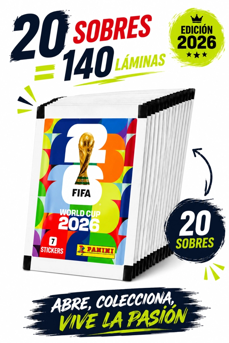 PACK 20 SOBRES PANINI MUNDIAL FIFA 2026 140 LAMINAS OFICIAL - 2