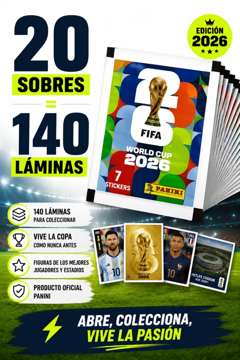 PACK 20 SOBRES PANINI MUNDIAL FIFA 2026 140 LAMINAS OFICIAL - 3