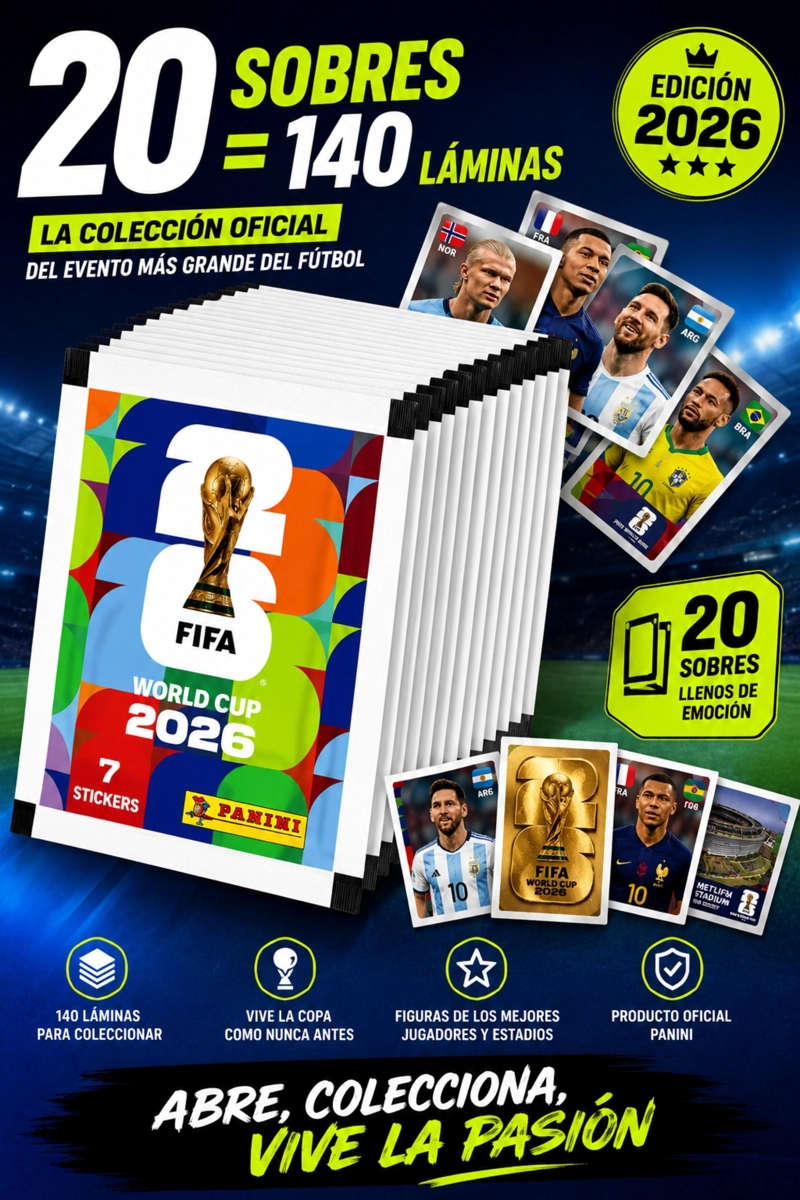 PACK 20 SOBRES PANINI MUNDIAL FIFA 2026 140 LAMINAS OFICIAL - 4