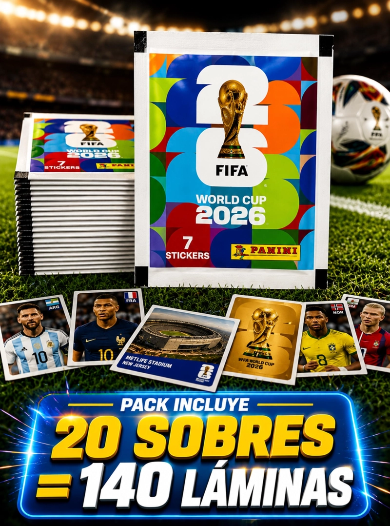 PACK 20 SOBRES PANINI MUNDIAL FIFA 2026 140 LAMINAS OFICIAL - 5