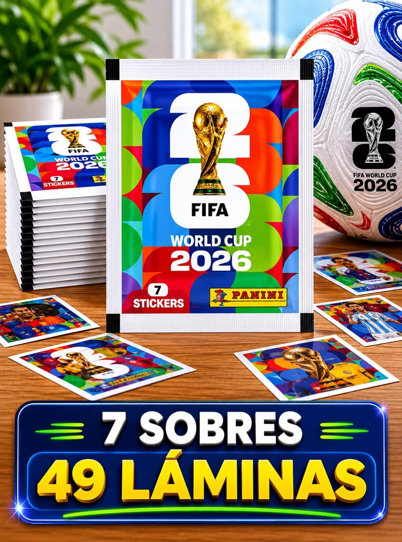 PACK 7 SOBRES PANINI MUNDIAL 2026 49 LAMINAS ORIGINALES - 1