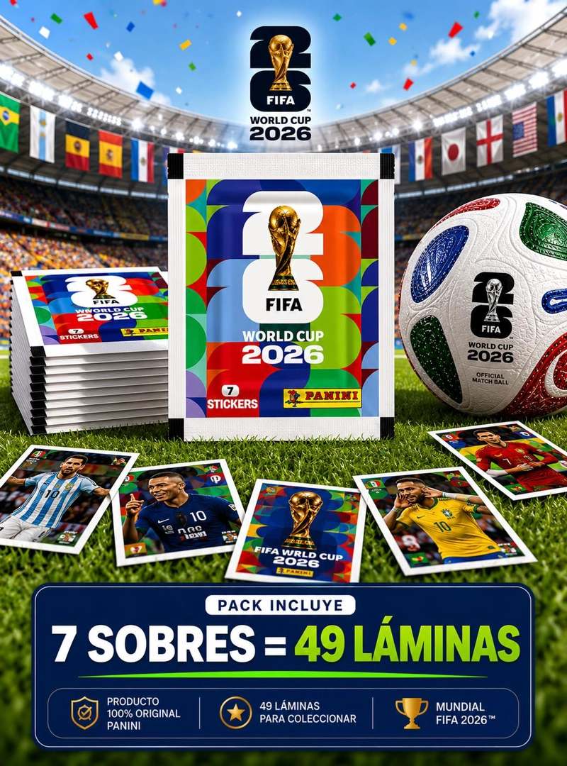 PACK 7 SOBRES PANINI MUNDIAL 2026 49 LAMINAS ORIGINALES - 3