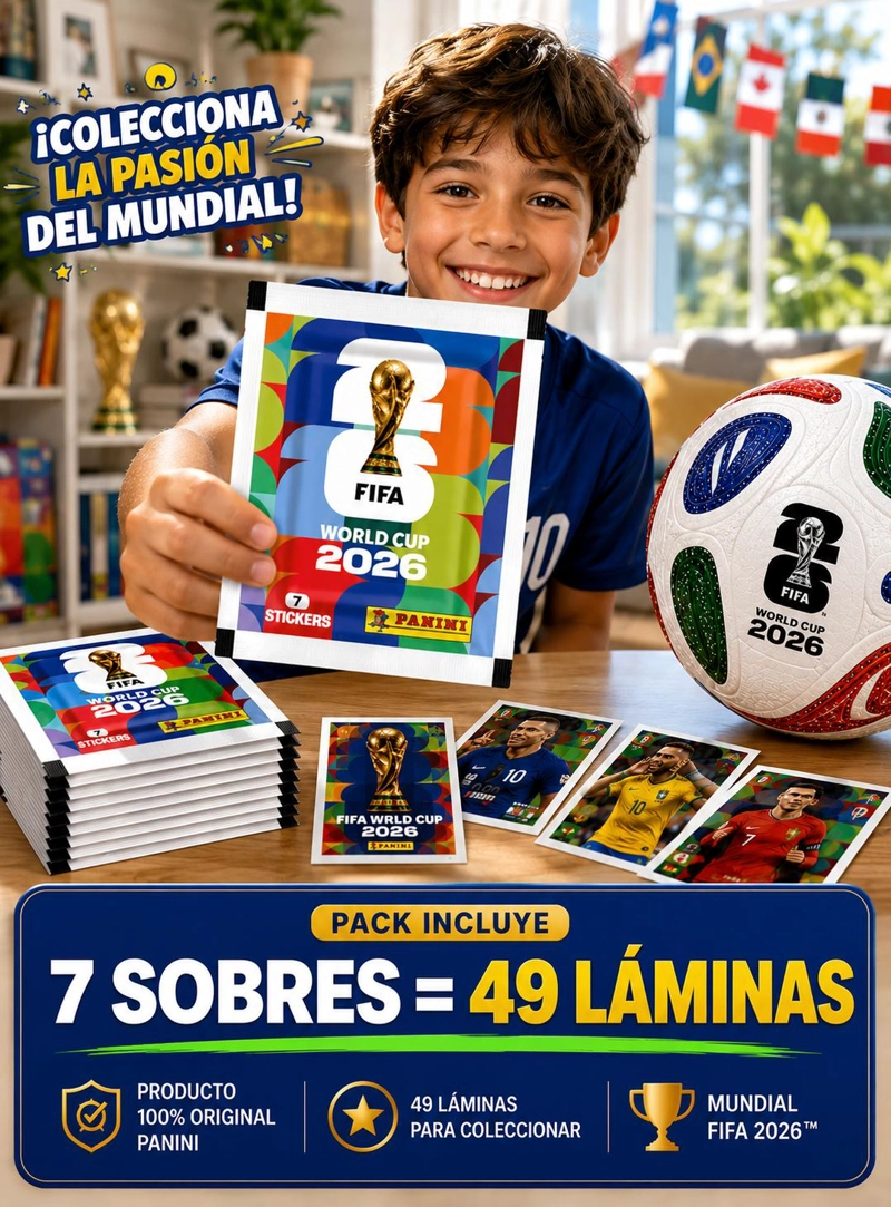 PACK 7 SOBRES PANINI MUNDIAL 2026 49 LAMINAS ORIGINALES - 5