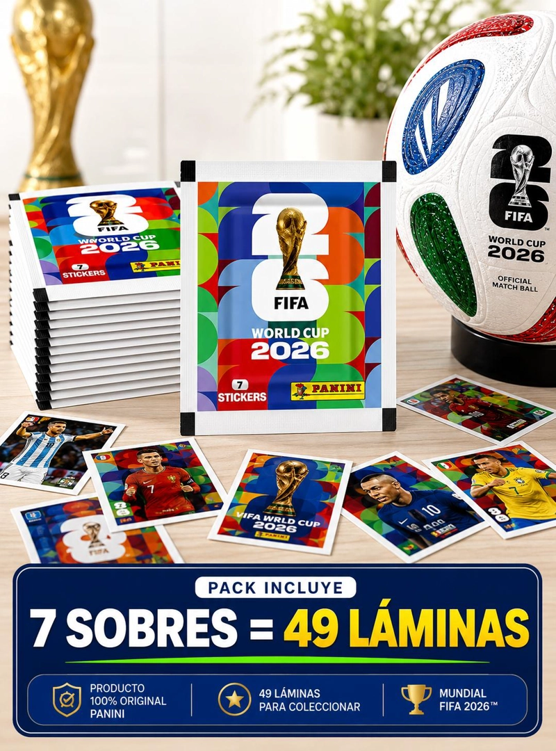 PACK 7 SOBRES PANINI MUNDIAL 2026 49 LAMINAS ORIGINALES - 6