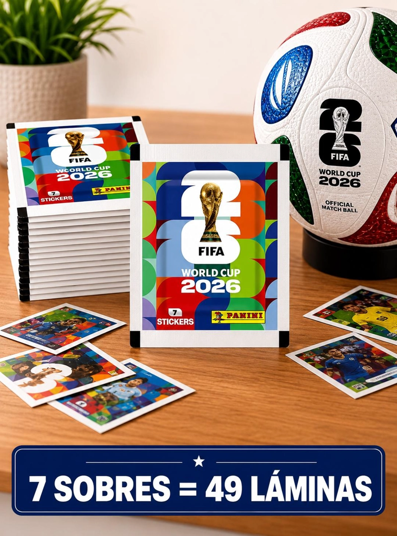 PACK 7 SOBRES PANINI MUNDIAL 2026 49 LAMINAS ORIGINALES - 8