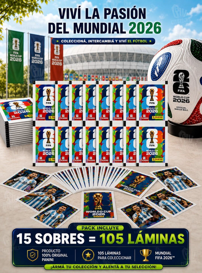 PACK 15 SOBRES PANINI MUNDIAL 2026 105 LAMINAS ORIGINALES - 3