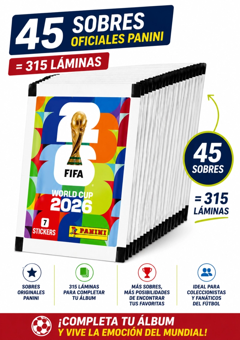 PACK 45 SOBRES PANINI MUNDIAL FIFA 2026 ORIGINAL 315 LAMINAS - 3