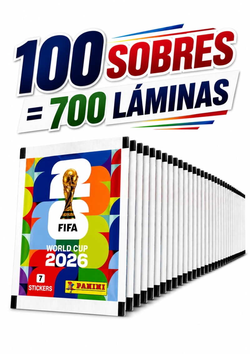 PACK 100 SOBRES OFICIALES PANINI MUNDIAL 2026 700 LAMINAS - 2