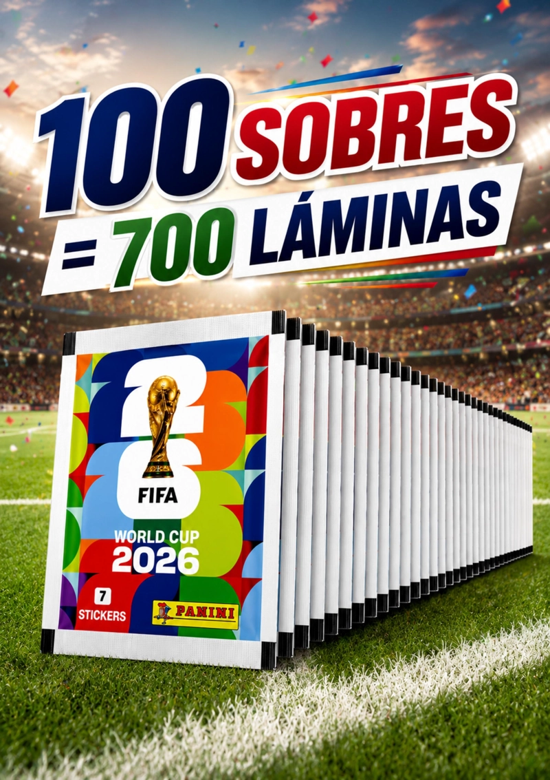 PACK 100 SOBRES OFICIALES PANINI MUNDIAL 2026 700 LAMINAS - 3