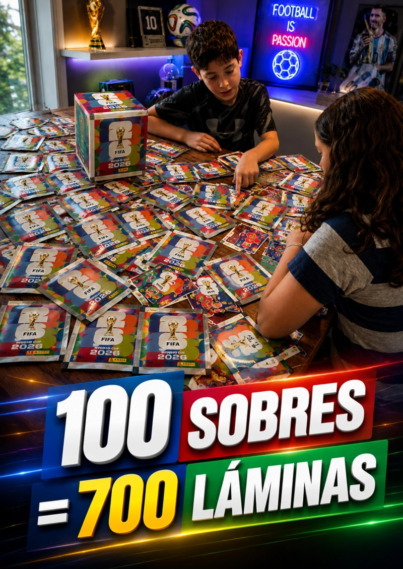 PACK 100 SOBRES OFICIALES PANINI MUNDIAL 2026 700 LAMINAS - 5