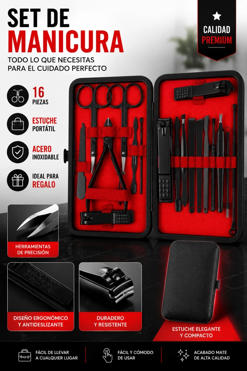 KIT COMPLETO MANICURA Y PEDICURA 18 PIEZAS CON ESTUCHE - 5