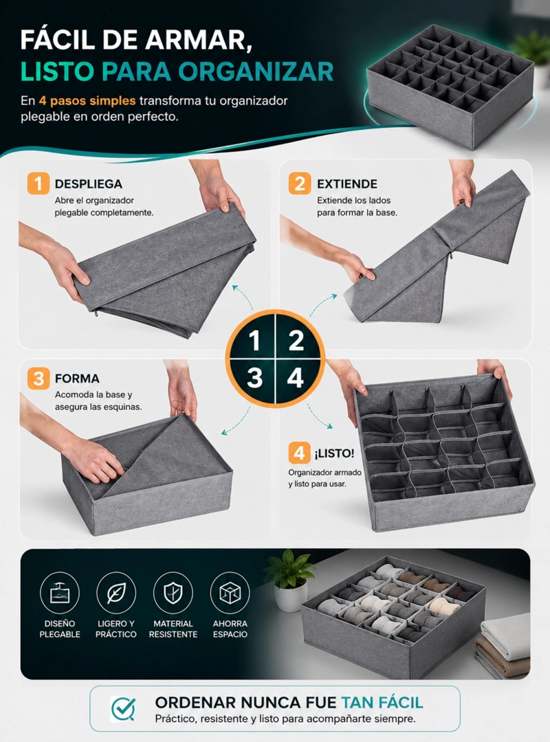 ORGANIZADOR DE ROPA INTERIOR Y CALCETINES 24 COMPARTIMENTOS - 4
