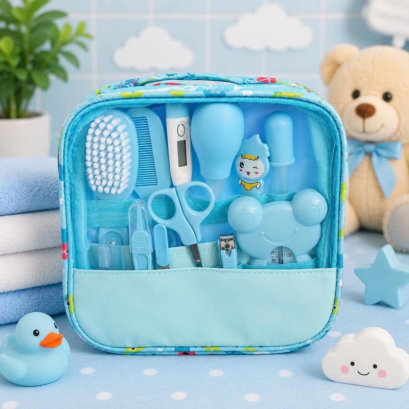 KIT DE HIGIENE Y CUIDADO PARA BEBE  13 PIEZAS SEGURO PORTATIL - AZUL - 1